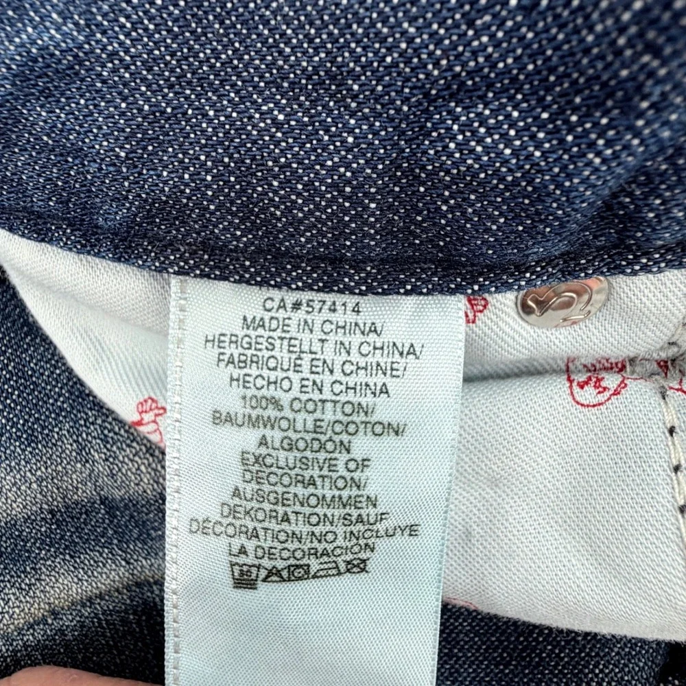 True Religion Slim Jeans Mens 34 Blue‎ Exc Faded Whiskered Red Plaid Straight